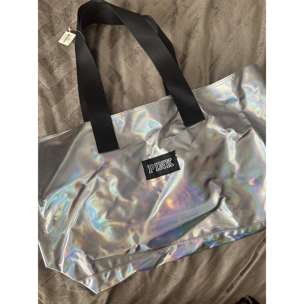 PINK Victoria's Secret Tote‎ Bag One Size Silver Iridescent Holographic Shopper